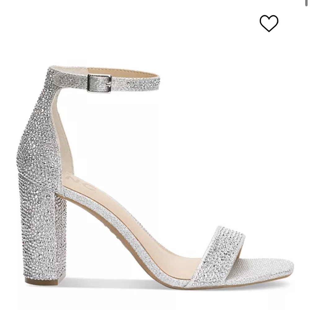INC silver crystal rhinestone heels